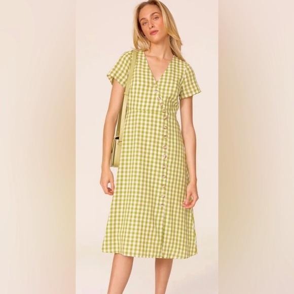 Madewell Dresses & Skirts - Madewell Light Green & Off White Gingham Midi Dress Size 8